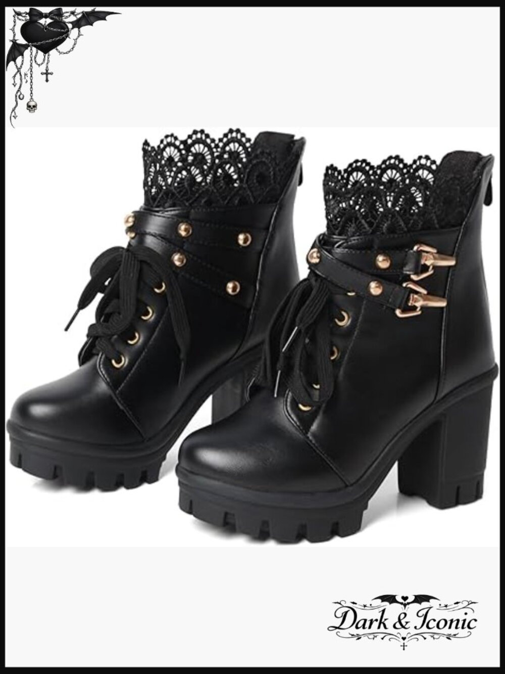 Chunky Heel Ankle Boots With Buckle Rivets Zipper Platform Combat Booties